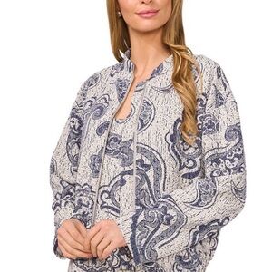NWT 1.STATE Blue Paisley Zip Front Jacket – Size Small